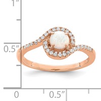 Sterling Silver Rose-tone Created Opal and CZ Halo Ring view 5