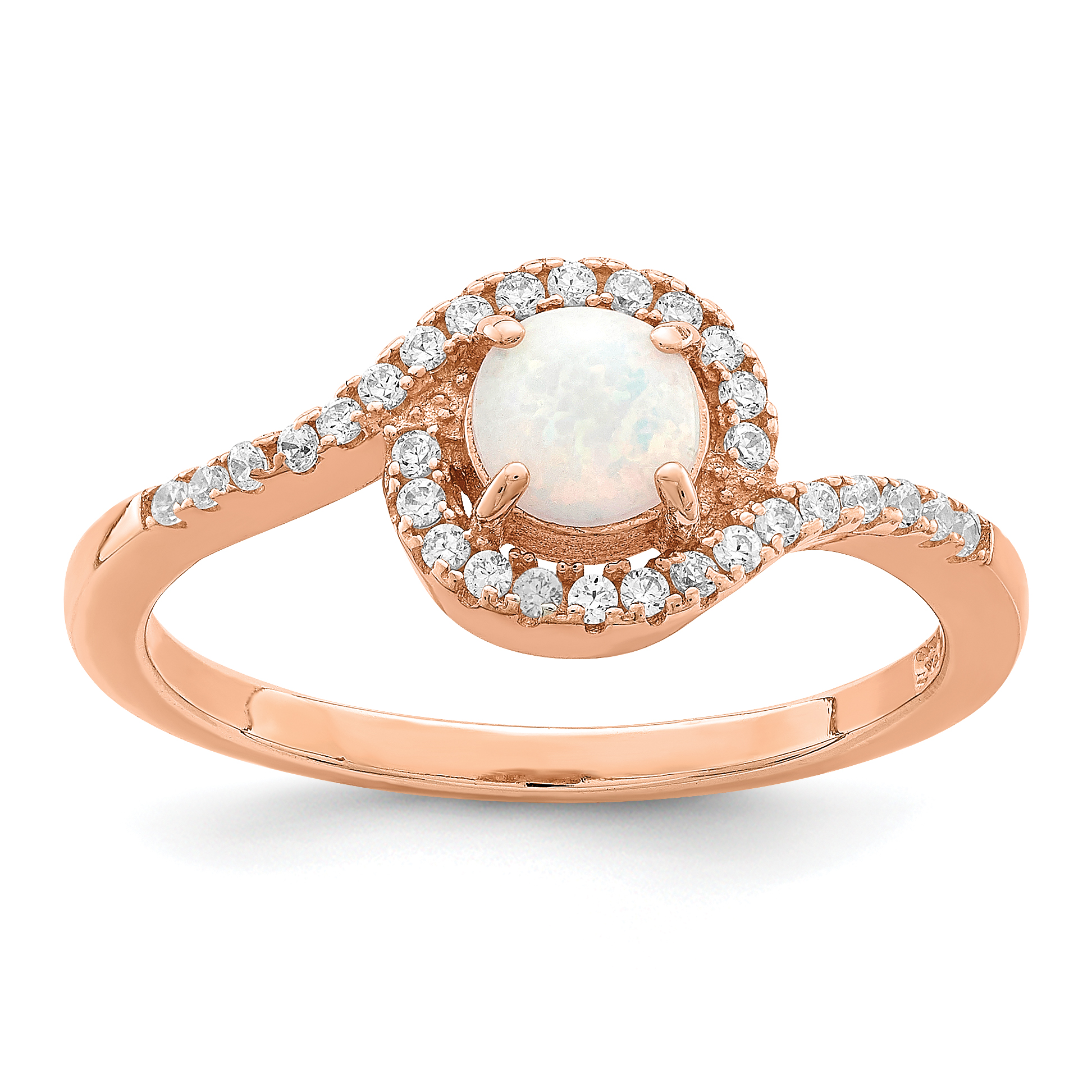 Sterling Silver Rose-tone Created Opal and CZ Halo Ring (QR7129-6)