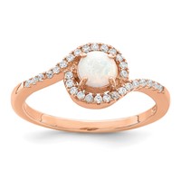 Sterling Silver Rose-tone Created Opal and CZ Halo Ring view 1
