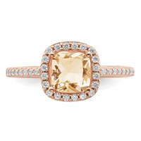 Sterling Silver Rose-tone Square Peach CZ Halo Ring view 4
