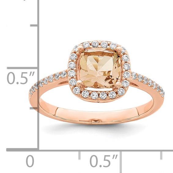 Sterling Silver Rose-tone Square Peach CZ Halo Ring