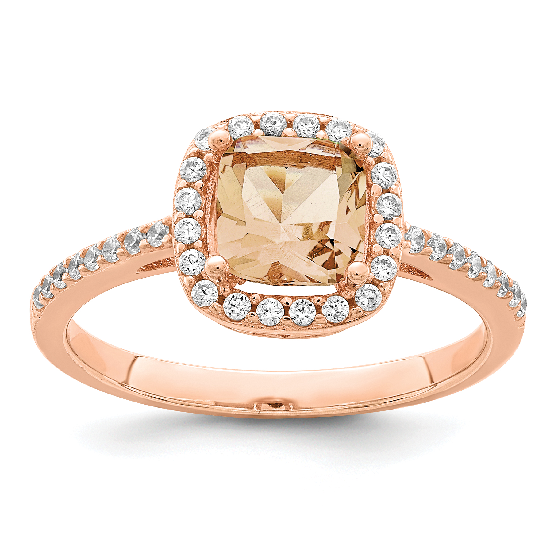 Sterling Silver Rose-tone Square Peach CZ Halo Ring (QR7130-8)