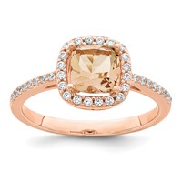 Sterling Silver Rose-tone Square Peach CZ Halo Ring view 1