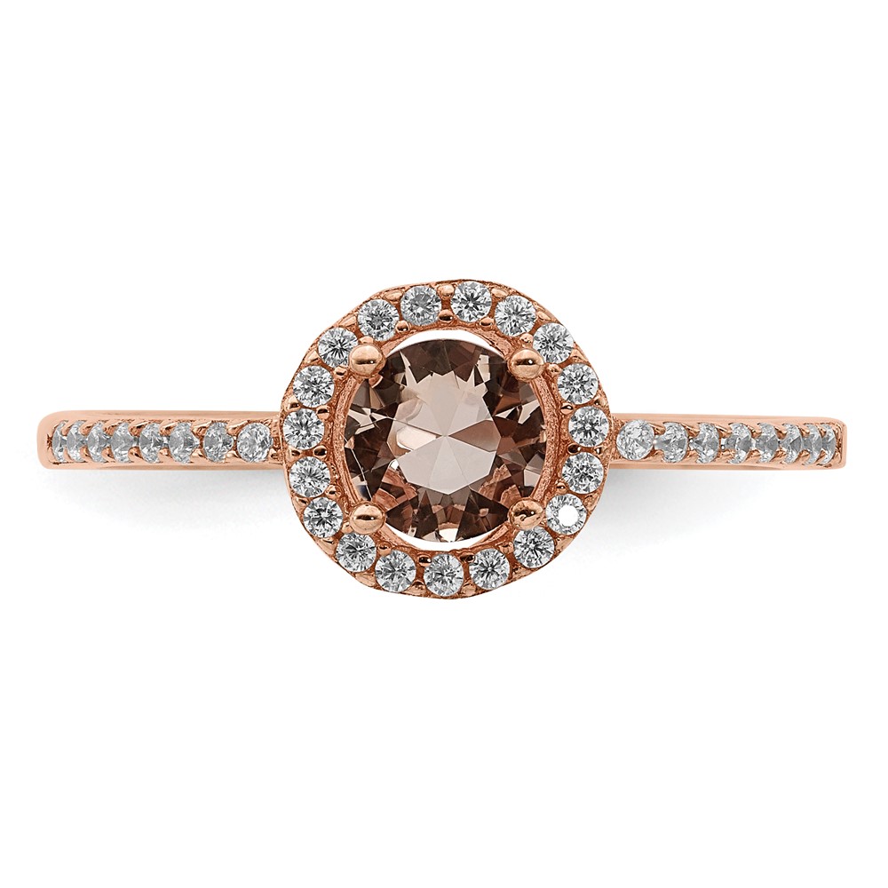 Sterling Silver Rose-tone Peach CZ Halo Ring (QR7131-6)