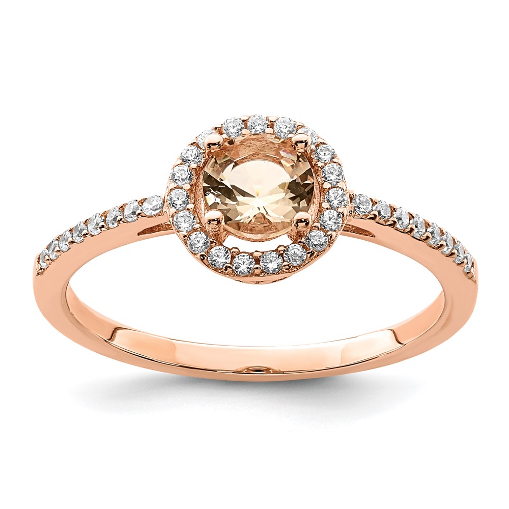 Sterling Silver Rose-tone Peach CZ Halo Ring (QR7131-6)