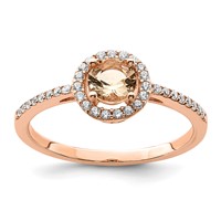 Sterling Silver Rose-tone Peach CZ Halo Ring view 1