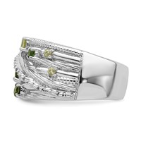 Sterling Silver Rhodium-plated Chrome Diopside and Peridot Ring view 3