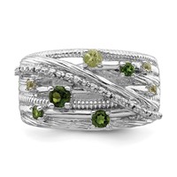 Sterling Silver Rhodium-plated Chrome Diopside and Peridot Ring view 5