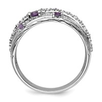 Sterling Silver Rhodium-plated Polished Amethyst and Diamond Ring view 2