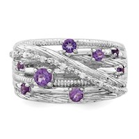 Sterling Silver Rhodium-plated Polished Amethyst and Diamond Ring view 5