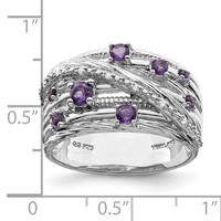 Sterling Silver Rhodium-plated Polished Amethyst and Diamond Ring view 3