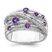 Sterling Silver Rhodium-plated Polished Amethyst and Diamond Ring view 1