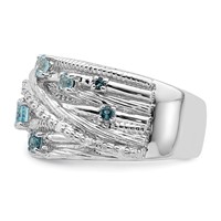 Sterling Silver Rhodium-plated London Blue Topaz and Diamond Ring view 4