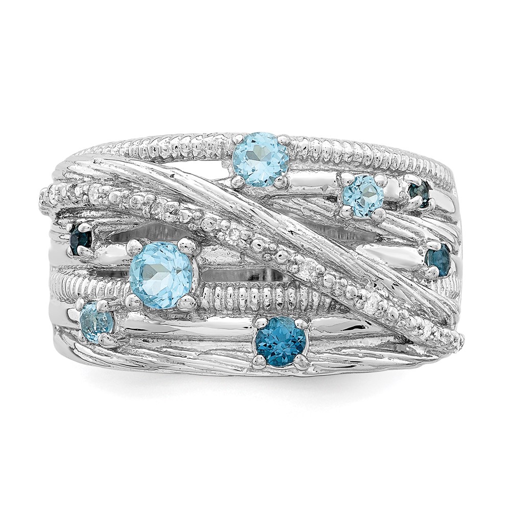 Sterling Silver Rhodium-plated London Blue Topaz and Diamond Ring (QR7134-8)