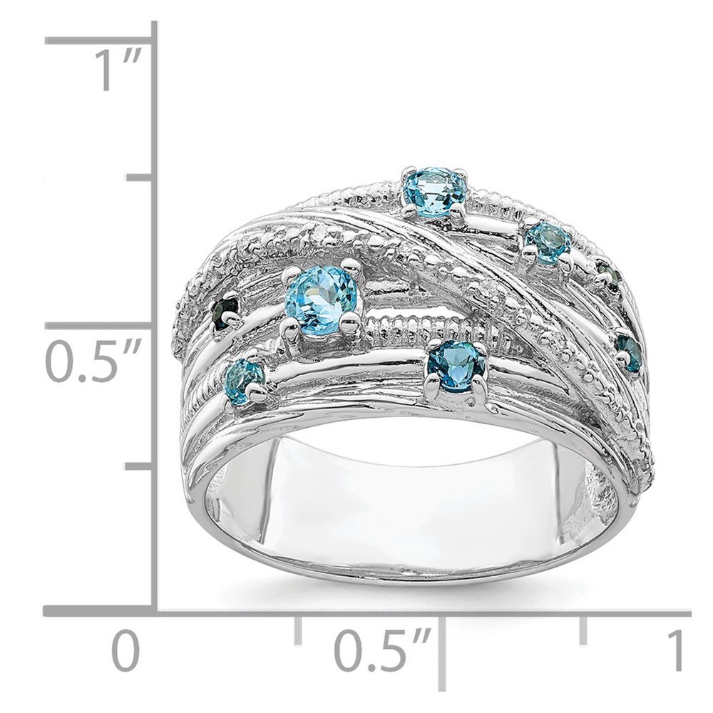 Sterling Silver Rhodium-plated London Blue Topaz and Diamond Ring (QR7134-8)