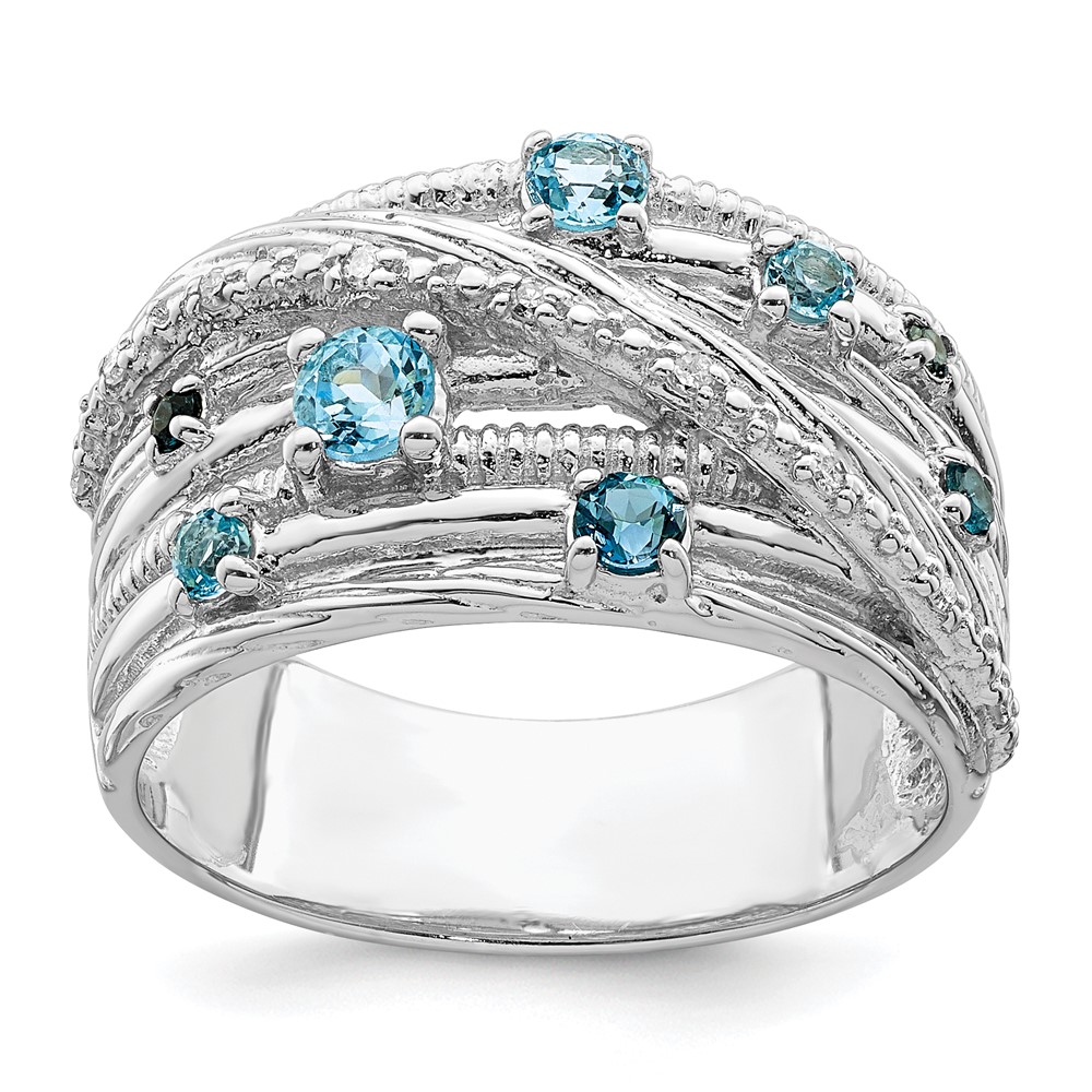 Sterling Silver Rhodium-plated London Blue Topaz and Diamond Ring (QR7134-8)