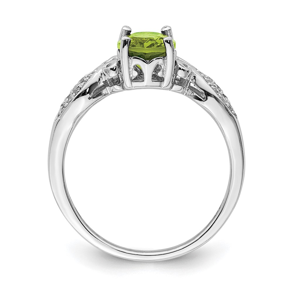 Sterling Silver Rhod-plated Polished Peridot and White CZ Ring (QR7135-6)
