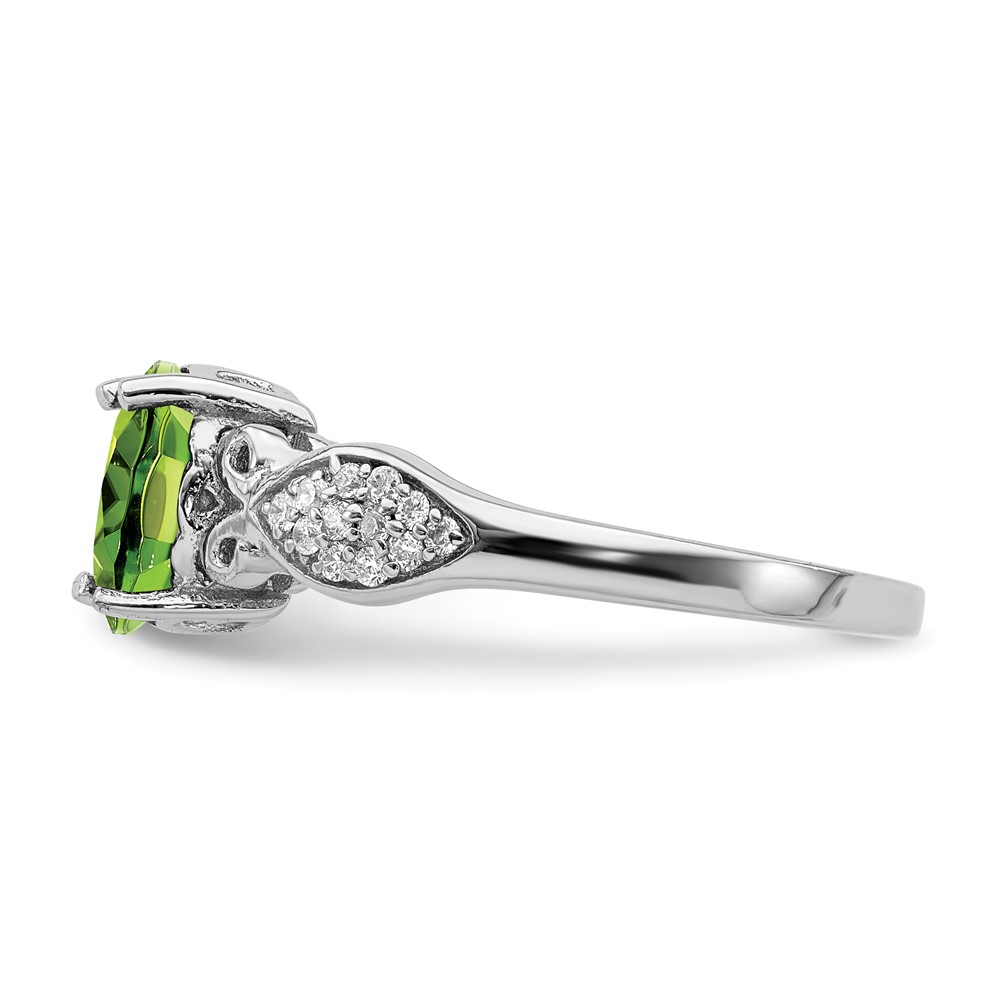 Sterling Silver Rhod-plated Polished Peridot and White CZ Ring (QR7135-6)