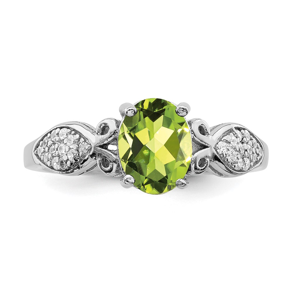 Sterling Silver Rhod-plated Polished Peridot and White CZ Ring (QR7135-6)