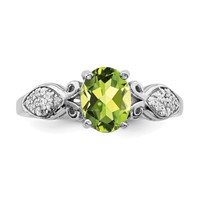 Sterling Silver Rhod-plated Polished Peridot and White CZ Ring view 4