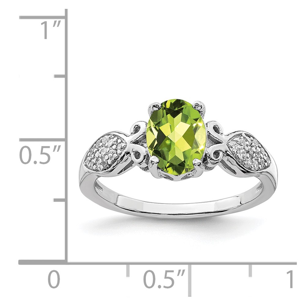 Sterling Silver Rhod-plated Polished Peridot and White CZ Ring (QR7135-6)