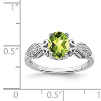 Sterling Silver Rhod-plated Polished Peridot and White CZ Ring view 5
