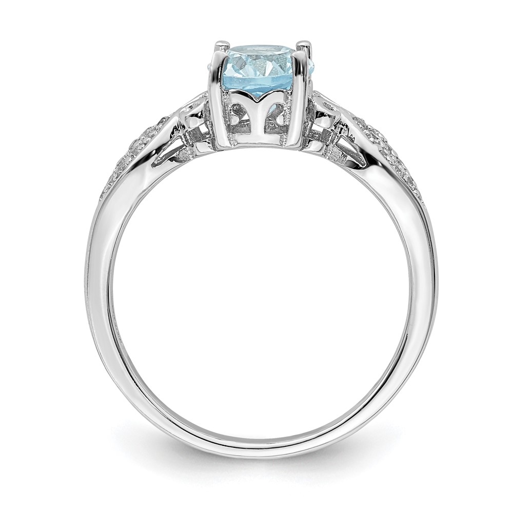 Sterling Silver Rhod-plated Polished Blue Topaz and White CZ Ring (QR7136-8)