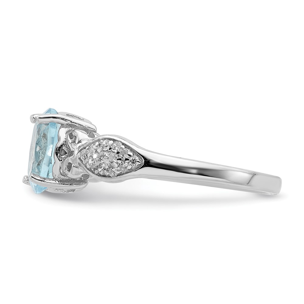 Sterling Silver Rhod-plated Polished Blue Topaz and White CZ Ring (QR7136-8)