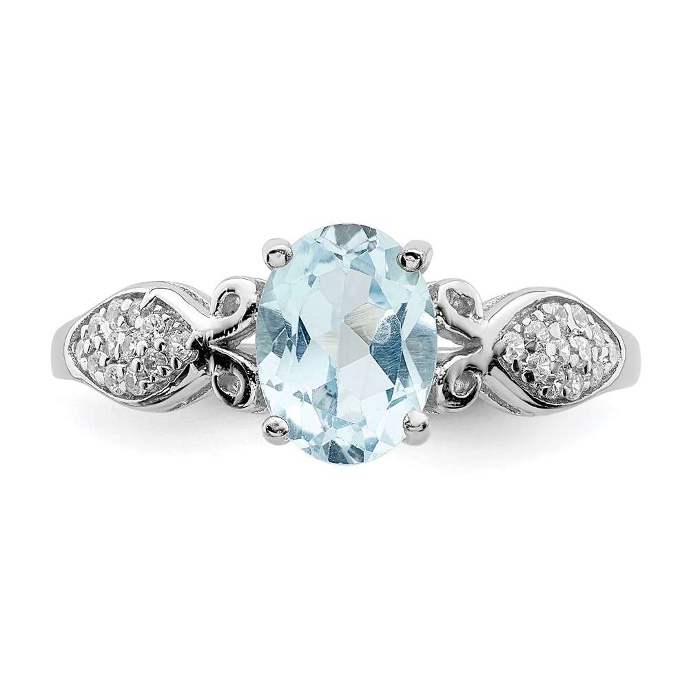 Sterling Silver Rhod-plated Polished Blue Topaz and White CZ Ring (QR7136-8)