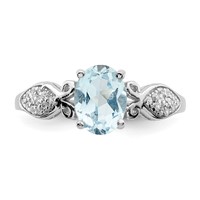Sterling Silver Rhod-plated Polished Blue Topaz and White CZ Ring view 4