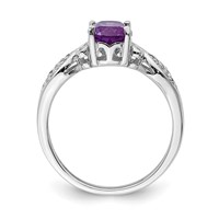Sterling Silver Rhod-plated Polished Amethyst and White CZ Ring view 2