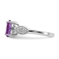 Sterling Silver Rhod-plated Polished Amethyst and White CZ Ring view 3