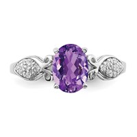 Sterling Silver Rhod-plated Polished Amethyst and White CZ Ring view 4