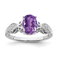 Sterling Silver Rhod-plated Polished Amethyst and White CZ Ring view 1