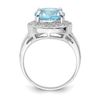 Sterling Silver Rhodium-plated 10mm Round Blue Topaz & CZ Ring view 2