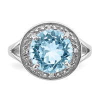 Sterling Silver Rhodium-plated 10mm Round Blue Topaz & CZ Ring view 4
