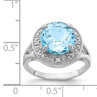 Sterling Silver Rhodium-plated 10mm Round Blue Topaz & CZ Ring view 5
