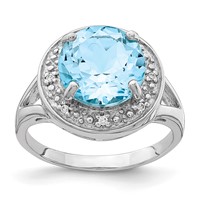 Sterling Silver Rhodium-plated 10mm Round Blue Topaz & CZ Ring view 1
