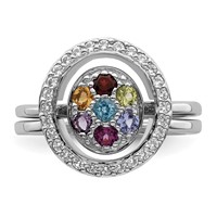 Sterling Silver Rhodium-plated Multi-gemstone with Halo 2 Ring Set view 5