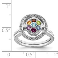 Sterling Silver Rhodium-plated Multi-gemstone with Halo 2 Ring Set view 4