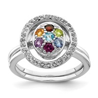 Sterling Silver Rhodium-plated Multi-gemstone with Halo 2 Ring Set view 1