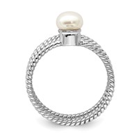 Sterling Silver Rhod-plat 6-7mm White Button Fwc Pearl CZ Set of 3 Ring view 2