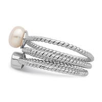 Sterling Silver Rhod-plat 6-7mm White Button Fwc Pearl CZ Set of 3 Ring view 3