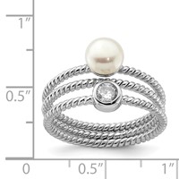 Sterling Silver Rhod-plat 6-7mm White Button Fwc Pearl CZ Set of 3 Ring view 4