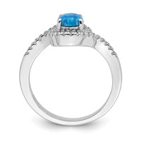 Sterling Silver Rhodium-plated Created Blue Opal CZ Halo Ring view 2