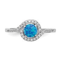 Sterling Silver Rhodium-plated Created Blue Opal CZ Halo Ring view 4