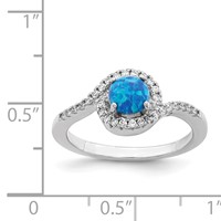 Sterling Silver Rhodium-plated Created Blue Opal CZ Halo Ring view 5