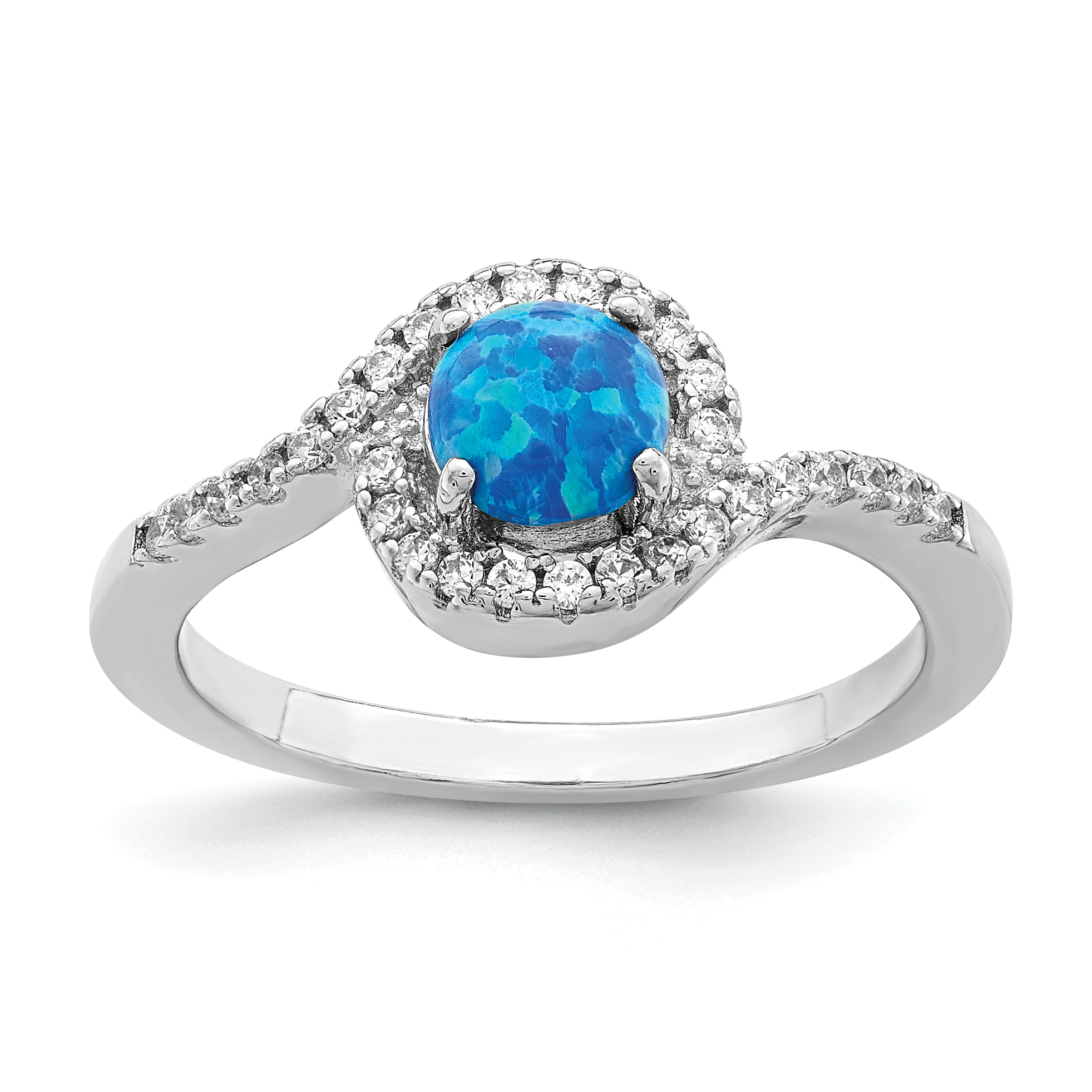 Sterling Silver Rhodium-plated Created Blue Opal /CZ Halo Ring (QR7145-8)