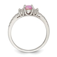 Sterling Silver Rose-tone Created Pink Opal and CZ Ring view 2