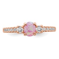 Sterling Silver Rose-tone Created Pink Opal and CZ Ring view 4